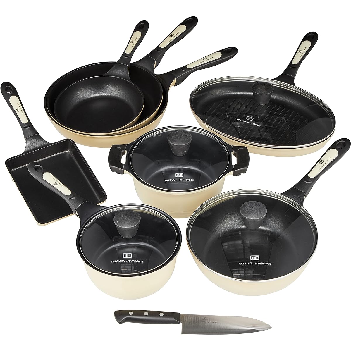 Yokoyama Tatsuya Kawagoe 9-piece kitchen tool set TKC-5005S White Two-handed pot 20cm, one-handed pot 18cm