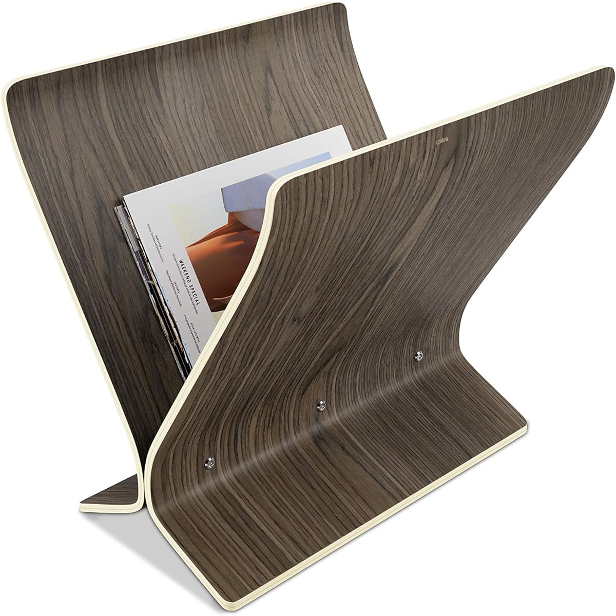 umbra Magazine Rack Floor Standing Book Stand Magazine Book Storage Rack Curved Wooden Wooden Magazine Storage Living Room Bedroom Cushion Blanket Arling 21013710746 Walnut Wood