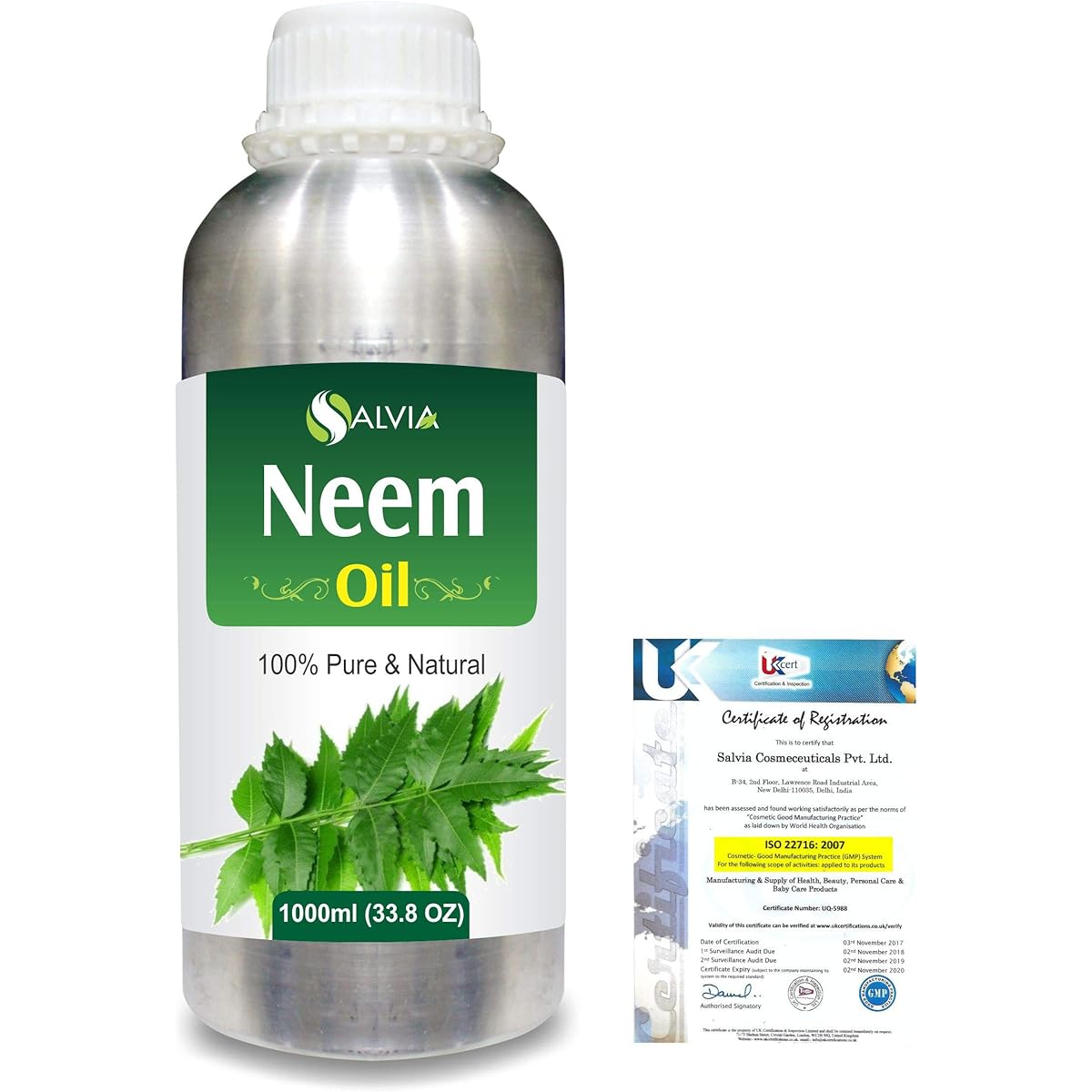 SALVIA Neem (Azadirachta Indica) Oil | Pure & Natural Undiluted Carrier Oil 1000ml 1 piece (x 1)