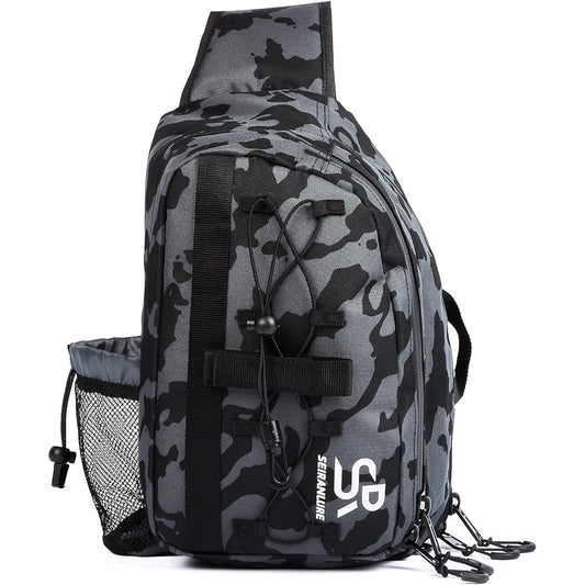 [Seiran Lure] Fishing Bag, Body Bag, Shoulder Bag SR-BG1 Fishing Bag, Fishing Tackle Bag, Outdoor Pack Rod Holder Included, Waterproof Back Side, Waterproof Zipper