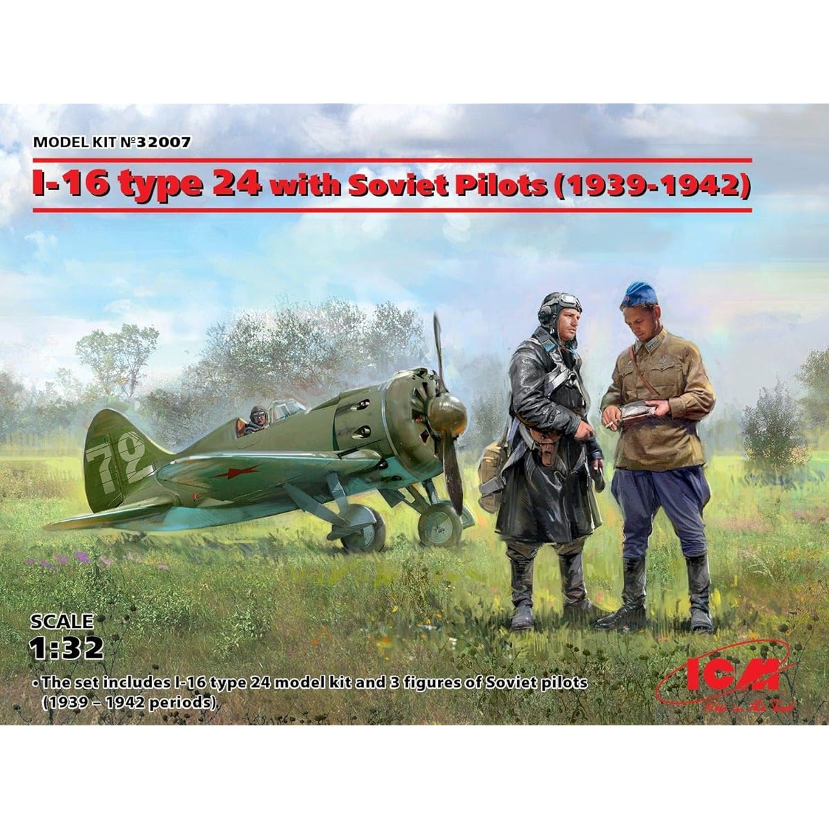 ICM 1/32 Soviet Air Force Polikarpov I-16 Type 24 w/Soviet pilot 3 pieces (1939-1942) Plastic model 32007