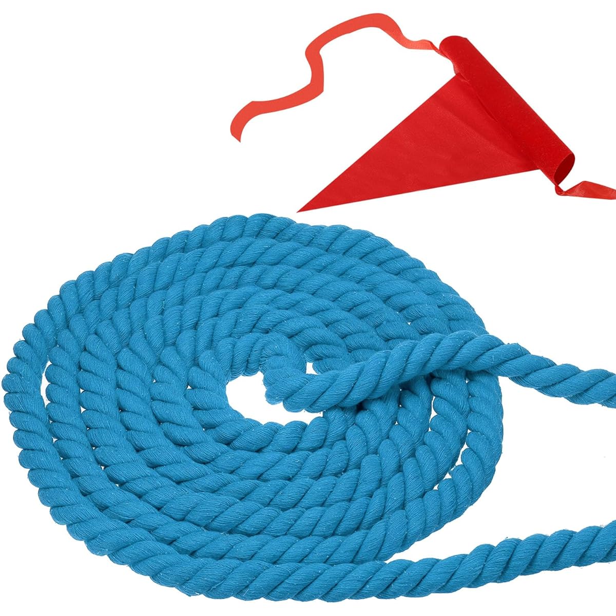 PATIKIL 15 Feet Tug of War Rope for Adults and Teens, 3 Braided Natural Cotton Rope with Flag for Yard Games and Team Building Activities Blue Color