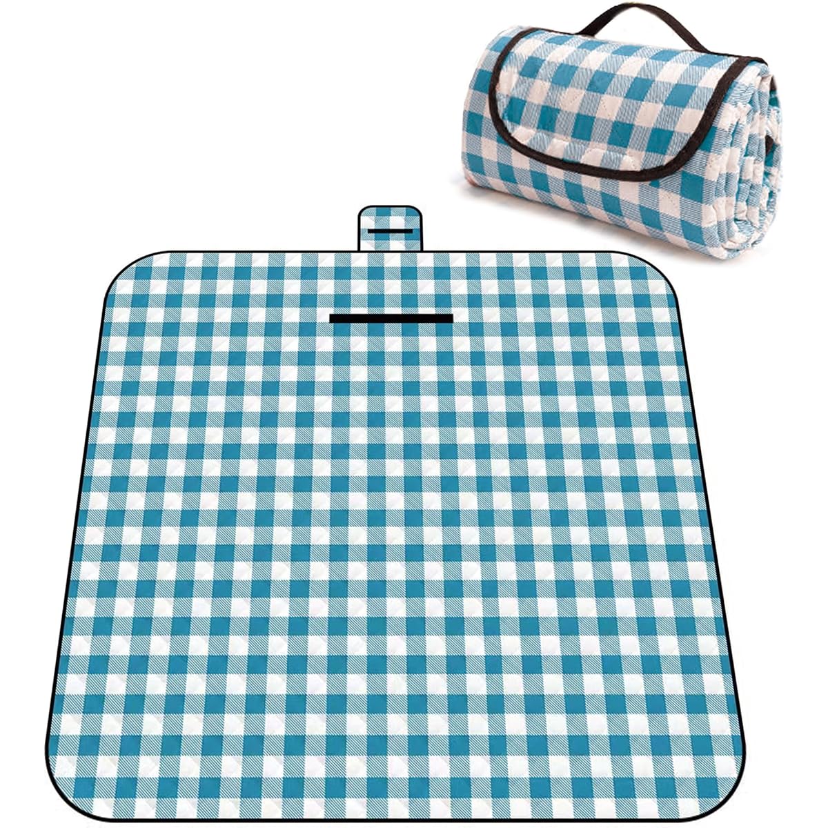 CLEAN HOUSE Leisure Sheet Large Thick Machine Washable Waterproof 200 x 200cm For 4 to 8 People Blue Gingham Plaid Family Camping Excursion Beach Folding Compact Storage