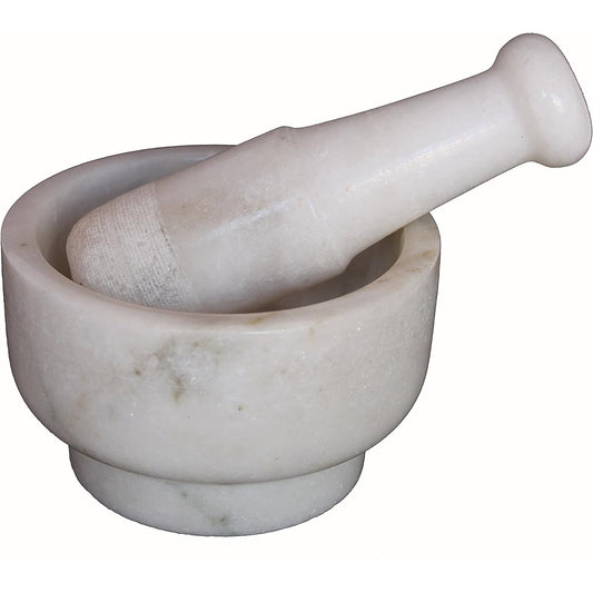 KLEO 5" Diameter Natural Stone Marble Mortar and Pestle Set Spice Grinder, Medicine Masher (White)