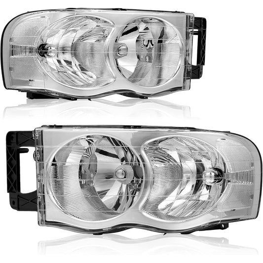 Autosaver88 Headlight Assembly 2002-2005 Dodge Lamp Pickup Track OE Style Changing Headlamp Chrome Housing Clear Fractor Lens