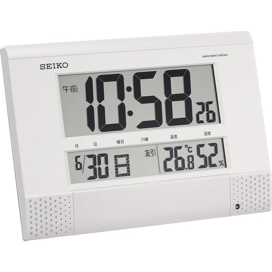 Seiko Clock Wall Clock Table Clock Radio Wave Digital Program Function Calendar Rokuyo Temperature Humidity Display Compact White Pearl SQ435W SEIKO