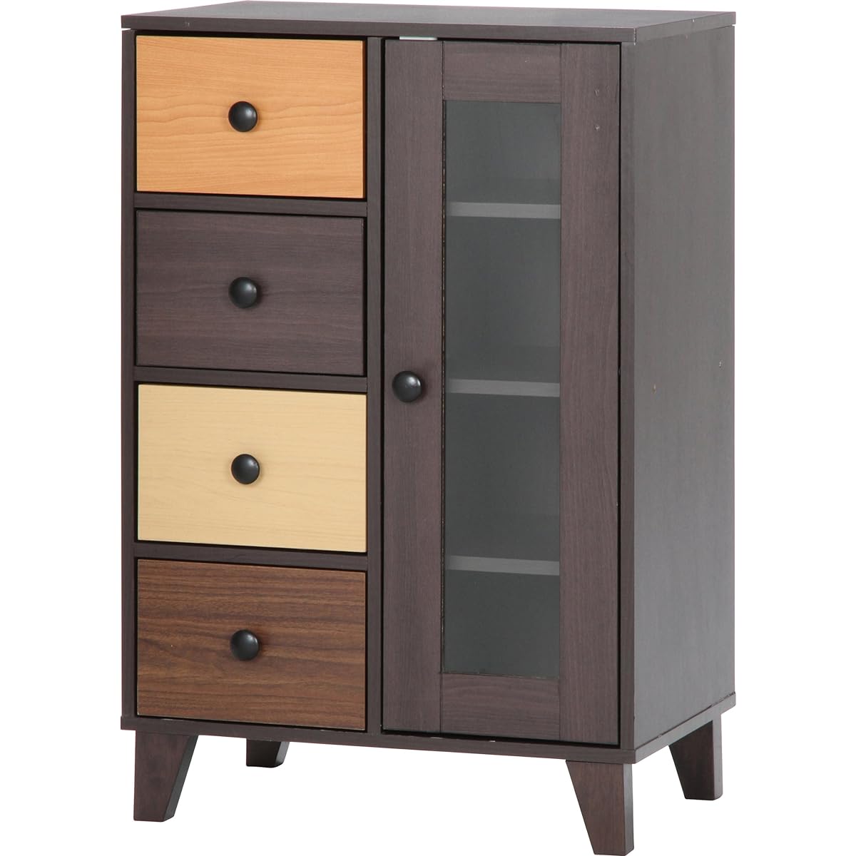 Fuji Boeki Cabinet Living Storage 4 Tiers Width 59 x Depth 39 x Height 89 cm Gradient Wood Grain Slim Drawer Storage Glass Door with Legs 96300