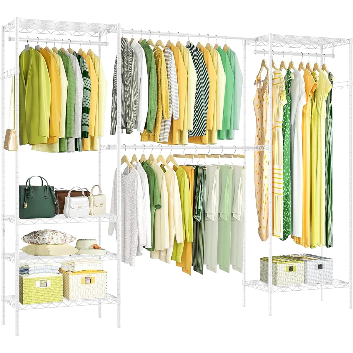 PASRLD Hanger Rack, Width Adjustable, Telescoping Wardrobe, Metal Rack, Adjustable Shelf Height, Coat Hanger, Rack Body, Large Capacity, Rust-proof, Sturdy, Width 178.5~228*Depth 35.5*Height 181cm (White)