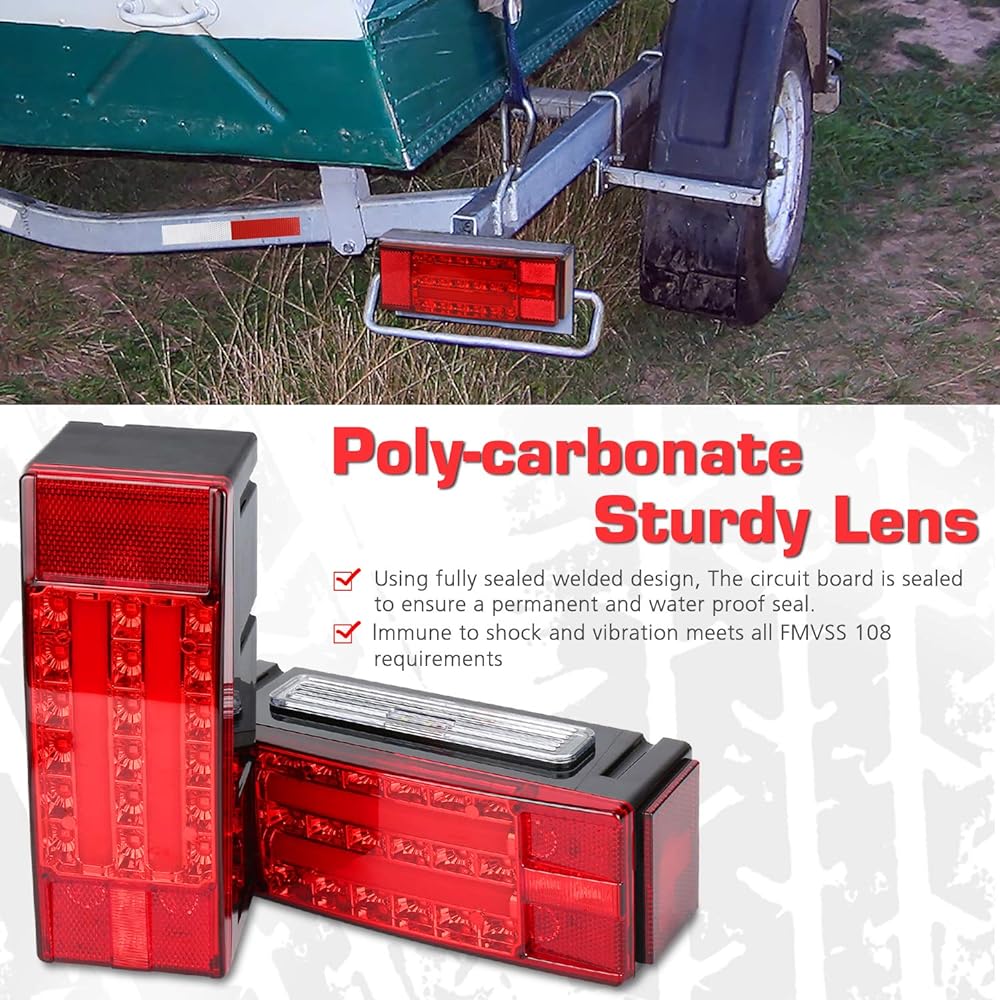 2019 New Submersible LED Trailer Light Kit, Super Bright Brake Stop Turn Tail License Lights for Camper Truck RV Boat Snowmobile Under 80" Inch