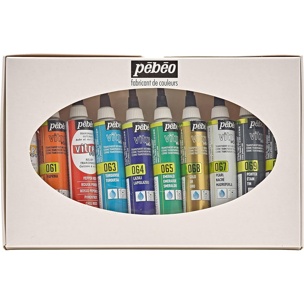 Pebeo Water-based Acrylic Paint for Glass (Oven Baked) Vitrea 160 Outliner 20ml x 10 Color Assortment Set