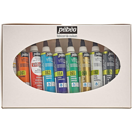 Pebeo Water-based Acrylic Paint for Glass (Oven Baked) Vitrea 160 Outliner 20ml x 10 Color Assortment Set