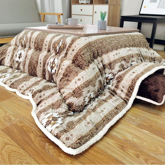 Kotatsu Futon, Kotatsu Thick Comforter, Single Comforter, Reversible, Can Be Used on Both Sides, Flannel, Heat-generating Cotton, Heat Retention, Fully Washable, Anti-Static, No Shedding, Kilim Brown, 185 x 235 cm