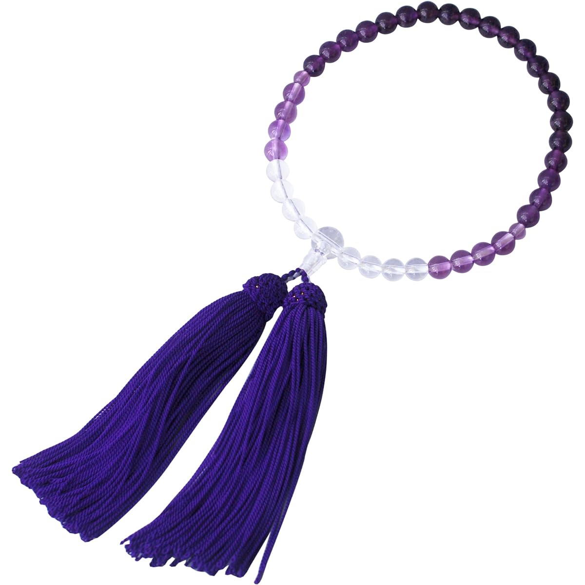 Nakago prayer beads for women, amethyst gradation, 7mm crystal, pure silk head tassel