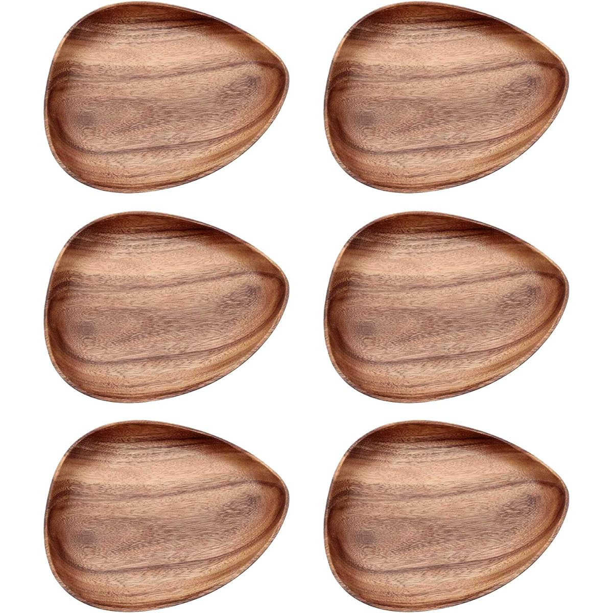 Fujiboeki Medium Plate Egg Shape Tray Acacia B Brown Width 24.8 x Depth 21.5cm Set of 6 70189