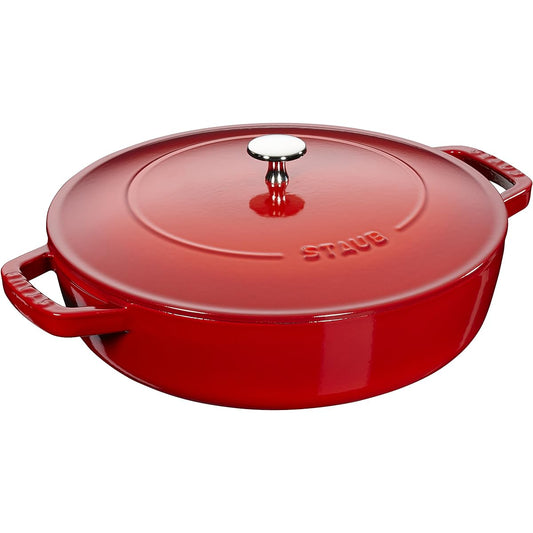 Staub "Braiser Saute Pan Cherry 24cm" Two Hand Cast Enamel Pot Shallow Sukiyaki IH Compatible [Authorized Japanese Product] Braiser 40511-475