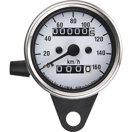 Kijima Motorcycle Bike Parts Speedometer Mechanical 160km/h 61mm Type A with Trip Universal White Panel 510-006W