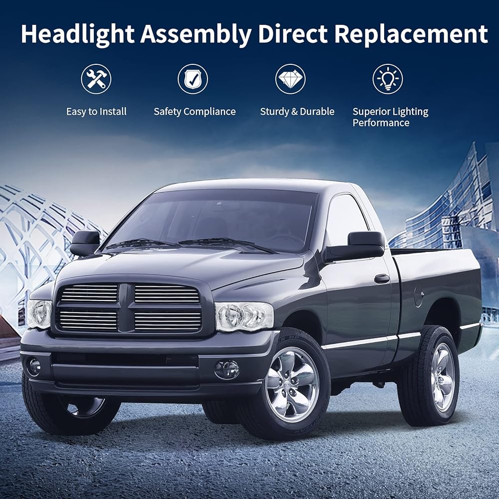 Autosaver88 Headlight Assembly 2002-2005 Dodge Lamp Pickup Track OE Style Changing Headlamp Chrome Housing Clear Fractor Lens