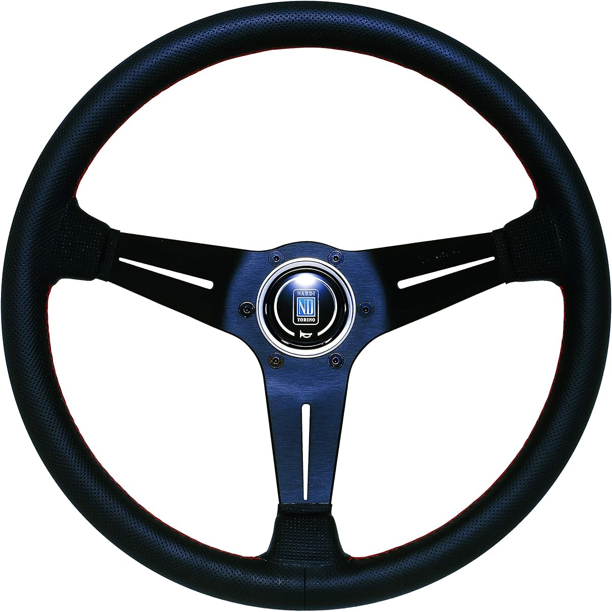 Nardi N755 N755 Sports Type Rally Punching Leather, Deep Cone Type, Red Stitching, 13.8 inches (350 mm), Steering