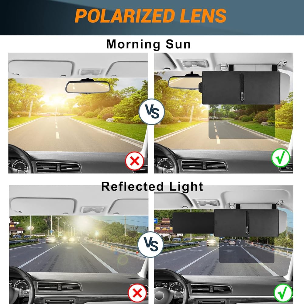 PLOREWAY Viser Extension Car Vizer Polarized Sun Vizer Extender with Extender Zipper 1 Pull Down Sanshade One Shade Sun Block Peace Peace Rolling Most Cars Most Cars Compatible