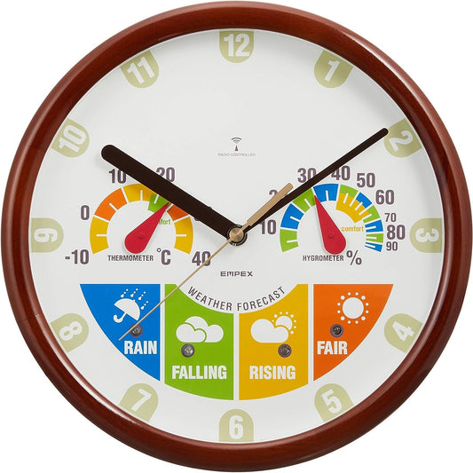 EMPEX Weather Meter Temperature Hygrometer Weather Pal Radio Clock JOY Weather Forecast Function Wall Hanging Made in Japan Brown BW-875