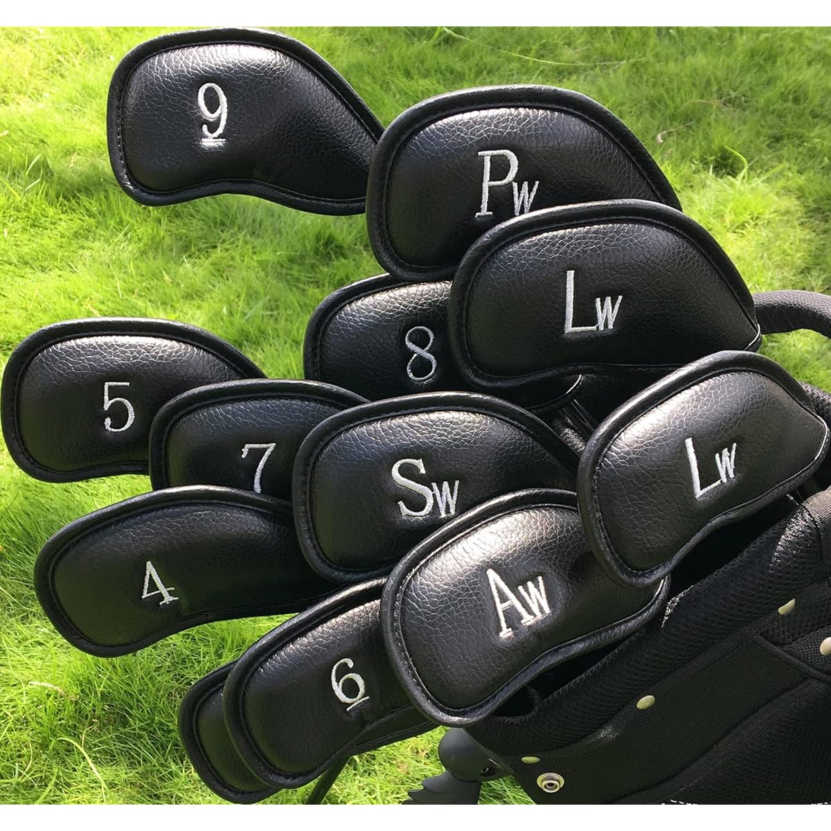 CRAFTSMAN Golf Iron Cover Velcro Closure Head Cover Set of 12 Pieces (3-9, Aw, Pw, Sw, Lw, Lw) Number Embroidery Wedge Cover Synthetic Leather