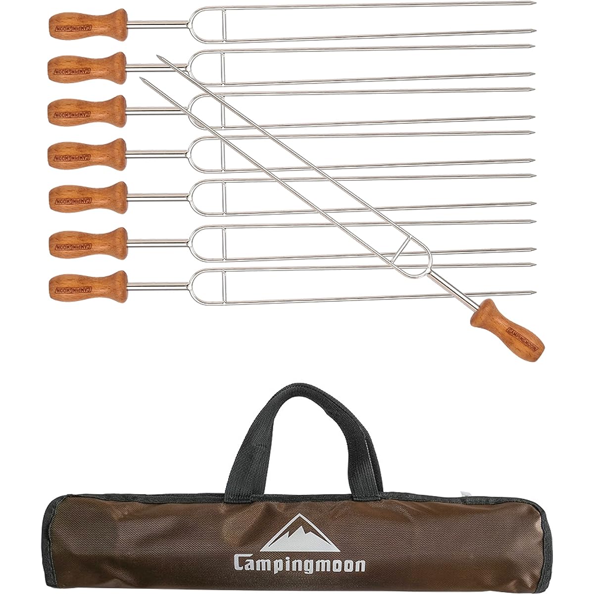 CAMPING MOON Wooden Barbecue Skewers Twin Skewers Total Length 350mm Set of 8 MK-8