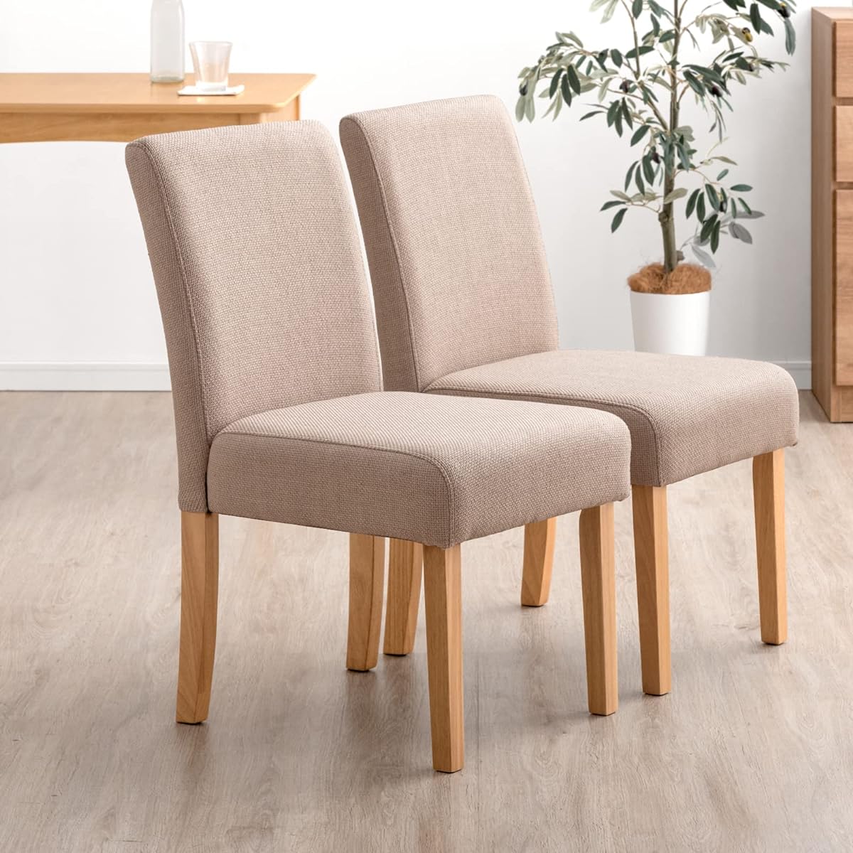 Gen of Tansu Dining Chairs [2 Legs] Cushion Natural Wood Dull Color Fabric Fabric Anti-Scratch Pad Beige x Natural 49600774(85959)