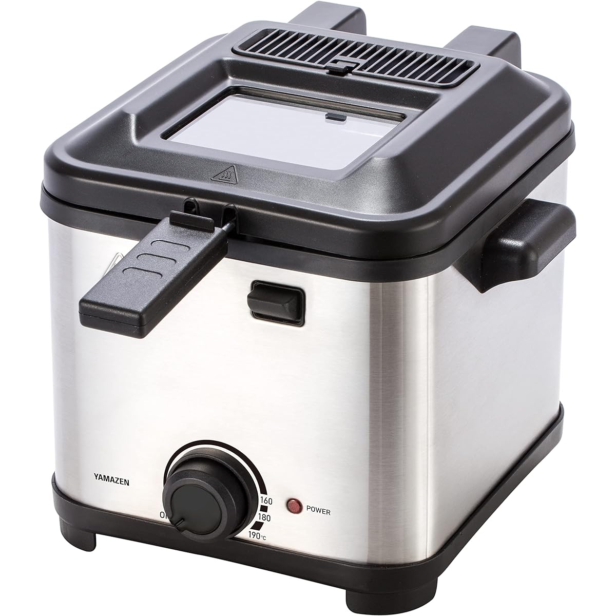 [Yamazen] Electric Fryer 1.5L Home Tabletop Compact Dial Type Temperature Control Basket with Lid Silver YAD-F801(S)