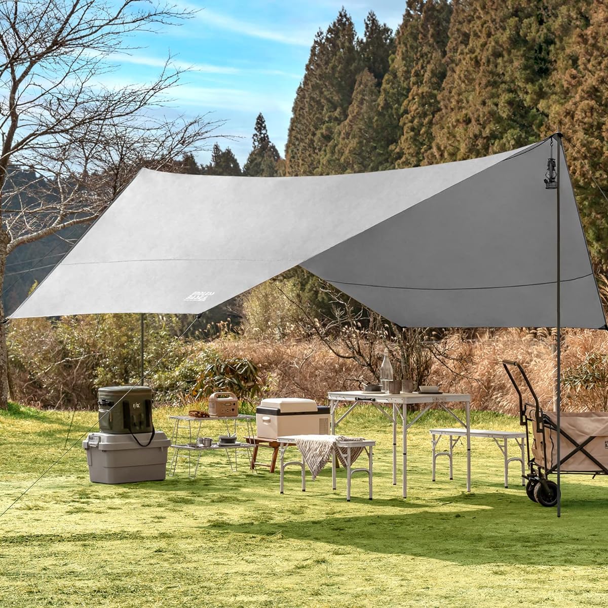 ENDLESS-BASS Tarp Tent Hexa Tarp 4.3m Tarp Poles 2 Waterproof Tarp Tent Outdoor Camping 74100023(77619)