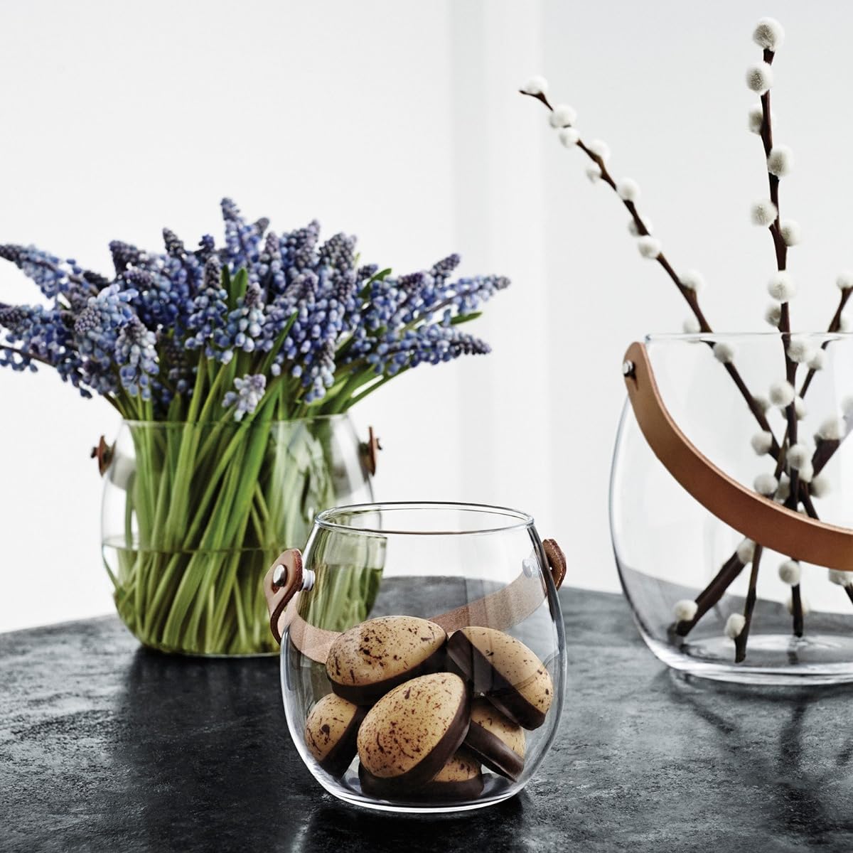 HOLMEGAARD DESIGN WITH LIGHT Pot with leather handle clear H16cm (L) Glass pot 4343518 Blown glass