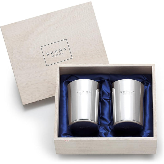 Wahei Freiz Stainless Steel Double Cup 260ml Set of 2 Polishing Meister in Wooden Box KM-024