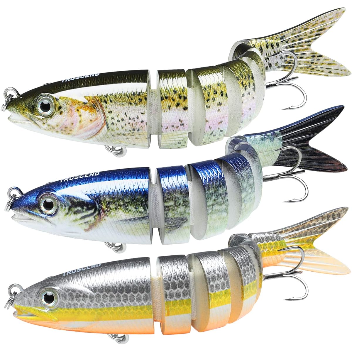 TRUSCEND Fishing Lure for Bass/Trout Segmented Multi-Joint Swimbait Slow Sinking Swim Lure Freshwater/Saltwater Fishing Lure Kit