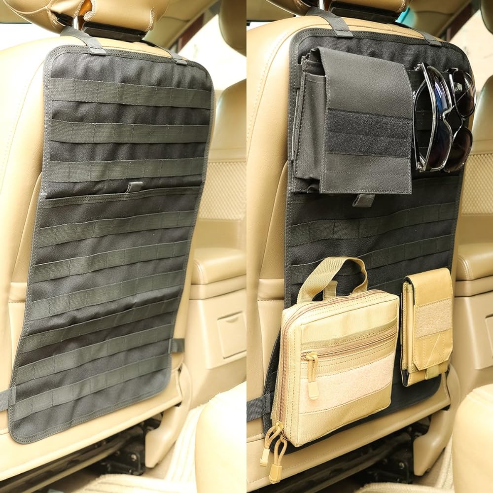 IRONSEALS Car Seat Back Organizer Tactical MOLLE Panel Panel Slackproof Cover Protector Nylon Car Seat Back Hanger Bag Pad 2 Pack