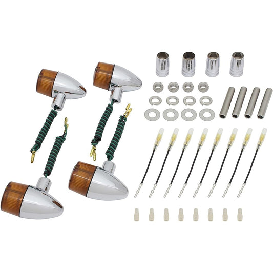 POSH Motorcycle Supplies Turn Signal Classic Bullet Type Car Model Specific Set W650 (~'03) Estrella (~'06) Balios/II (~'06) Plated Body/Orange Lens 016098-53