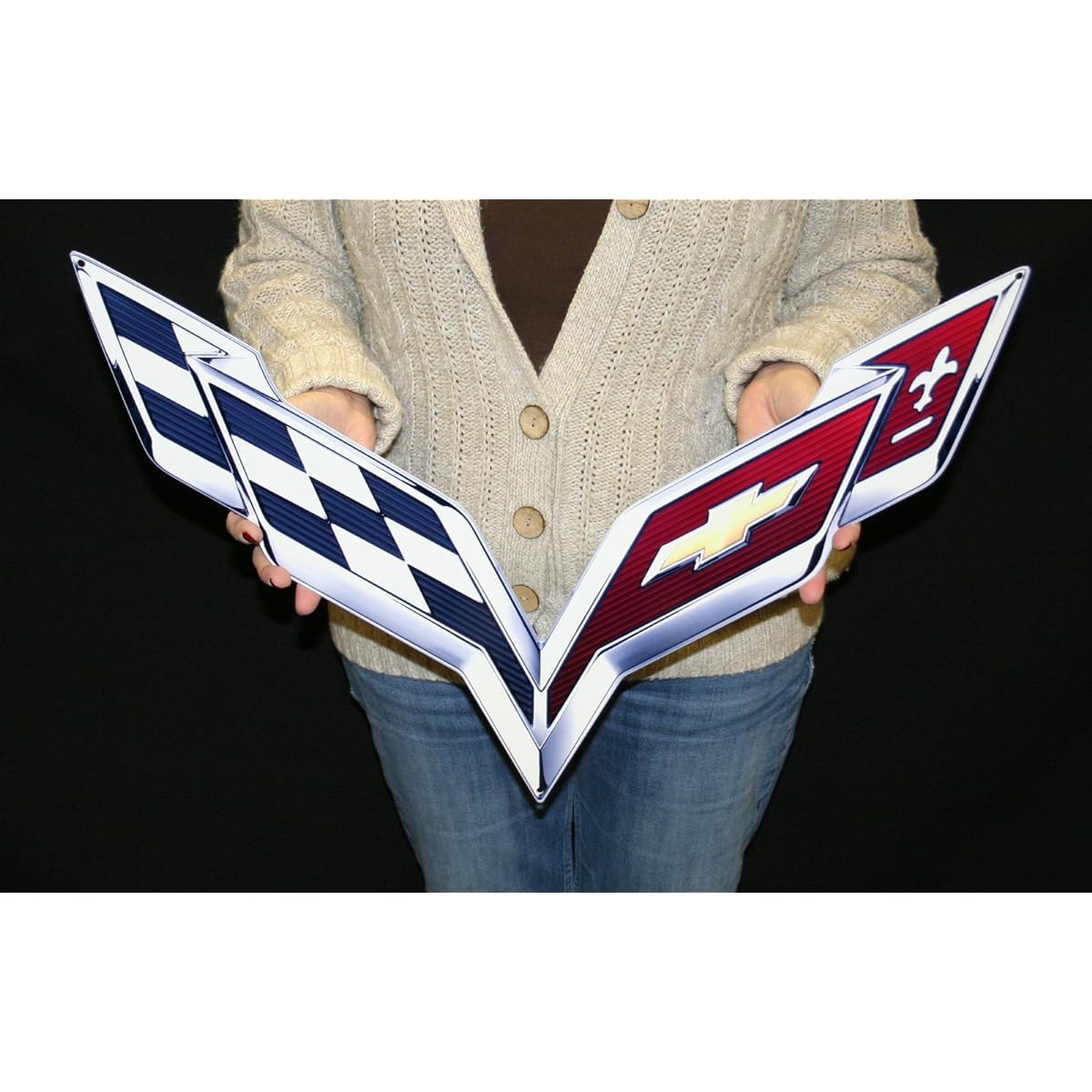C7 Colvet Cross Flag Wall Emblem Large Metal Art 2014- 2019 Full Size 24 inch x 15 inch Cross Flag