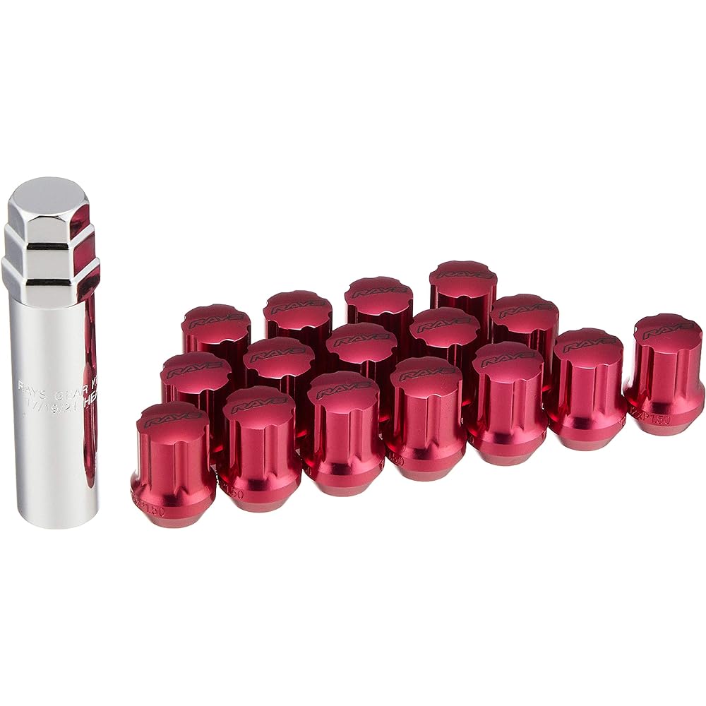 [RAYS] Duralumin Nut Set Gear Type (Short) M12X1.5 RD (Red) Set of 16 74012000003RD