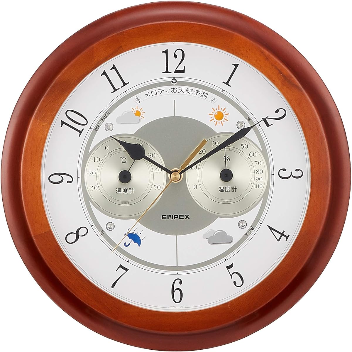 Empex Weather Meter Temperature and Hygrometer Melody Weather Station Grande with Weather Forecast Function for Wall Hanging Made in Japan Brown BW-5078
