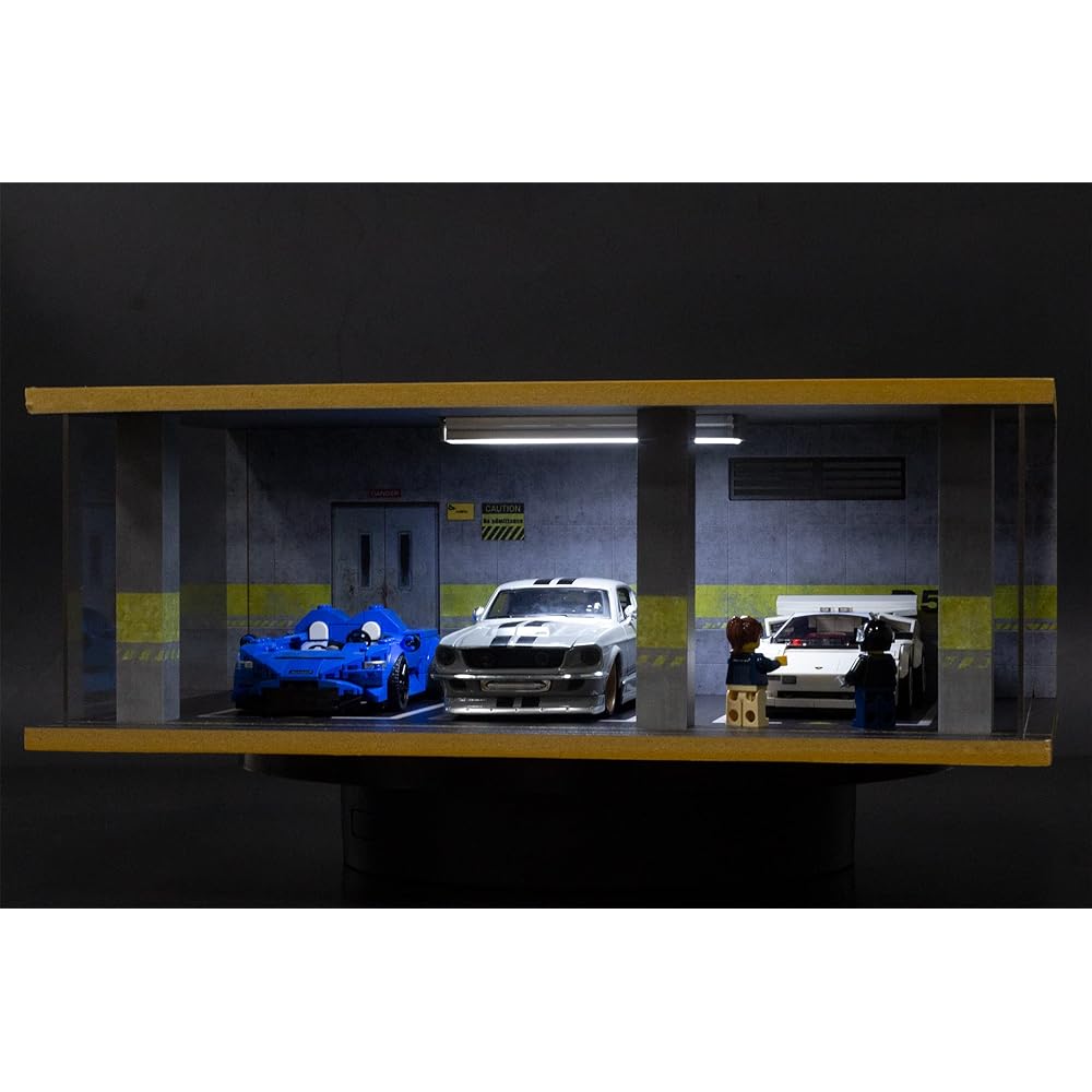 1/24 Scale Die Cast Car Garage Display Case Transparent acrylic cover and LED lighting D5 style for 3 parking spaces (1/24-3pd5)