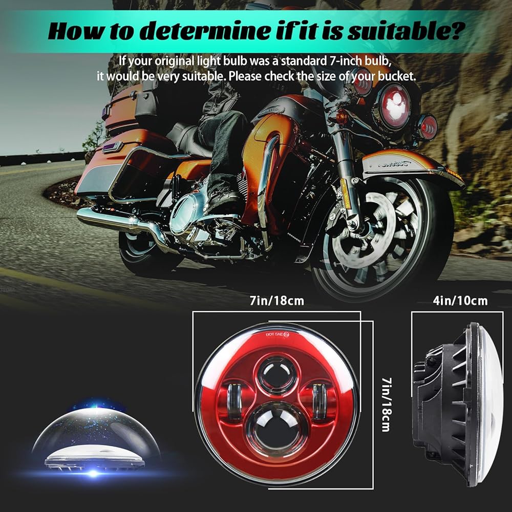 SKTYANTS 7 inch 7 inch Caprician Headlight LED Red Head Light Auto -by Progector TOURNG STREET ELECTRA GLIDE ROADE KING CLASSIC