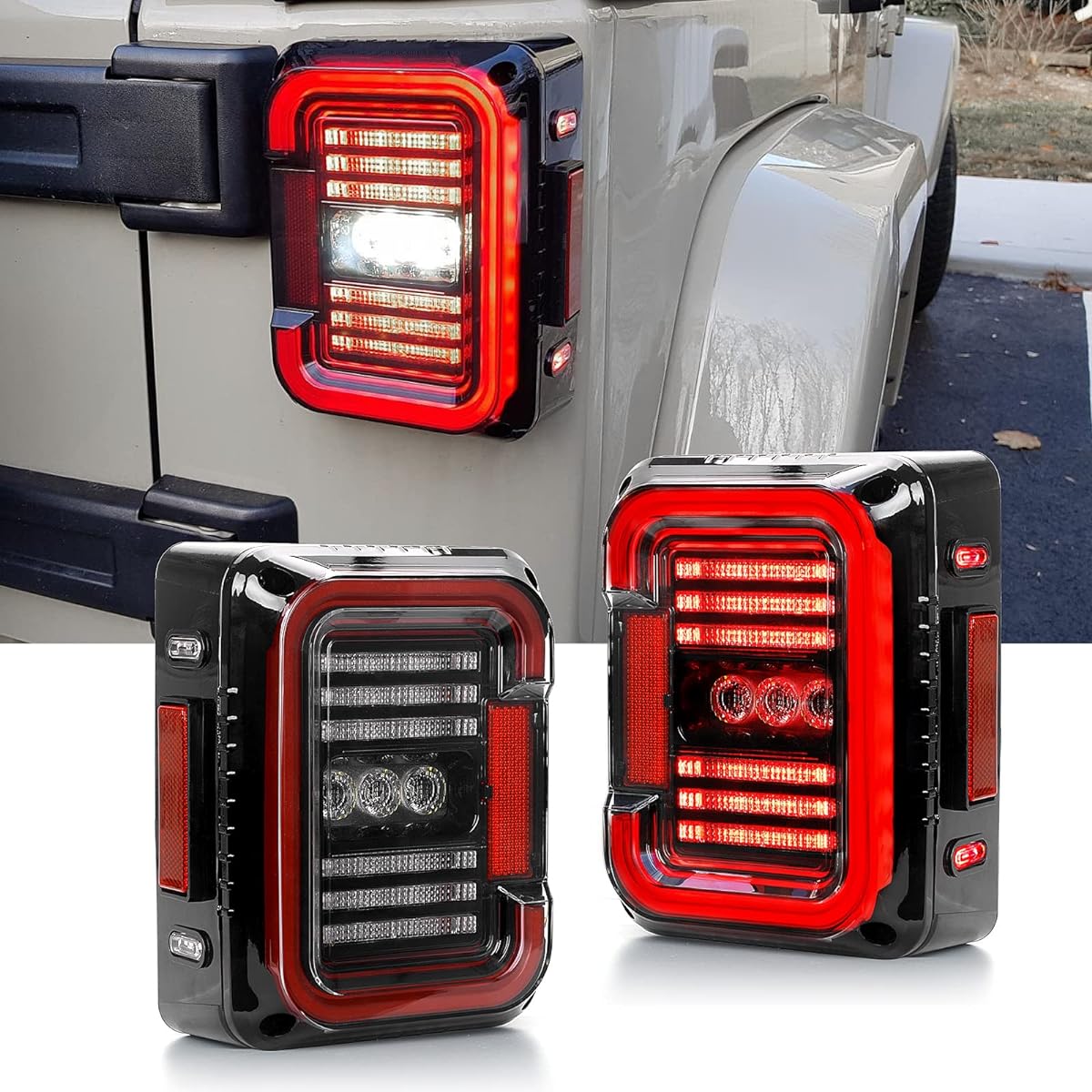 BESURE LED Taill Light Red Brake Light Flick Prevention Geep Langler JK JK JKU 2007-2018 Reverwin Car Brake Light Daily Running Light EMC Built-in Clear Lens