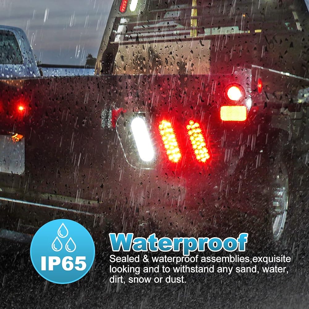 PARTSAM 2x Red + 2x White 6 inch 24 LED Oval Start Top Top Tal Light Brake Backup Reverse Light Kit Track Truck Truck RV Camper Waterproof 12V Sealed 6 -inch elliptical LED Trailer Tail Light Glemon Mount