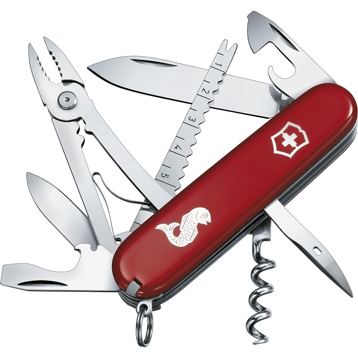 VICTORINOX Angler Multifunctional Knife Fishing Camping Pliers with Peel Remover and Scale Remover Swiss Made Multi Tool with 19 Functions [Domestic Genuine Product with Warranty] 1.3653.72