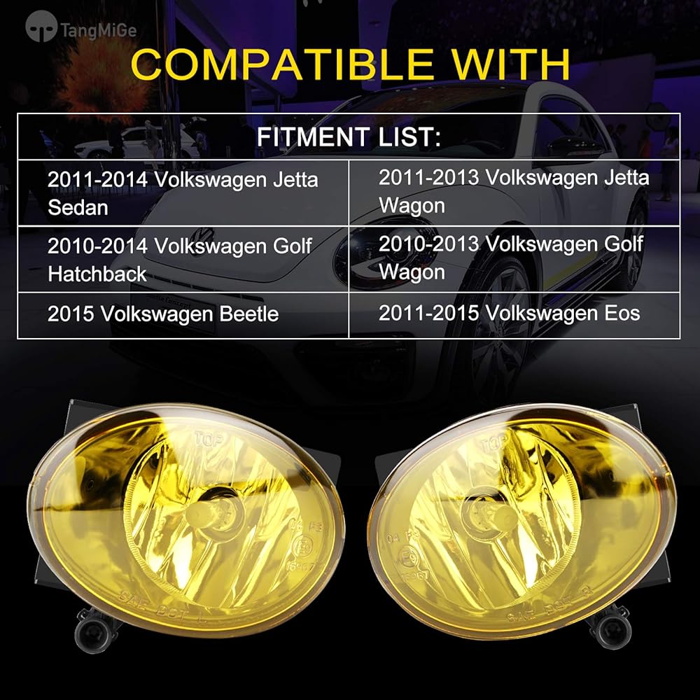 TANGMIGE Fog Light Lamp 2010-2015 Volkswagen Golf Hatchback/Wagon Volkswagen Jetta Sedan/Wagon Volkswagen Beargen Volkswagen EOS Premium VW Accessories 1 Pair Yellow Lens