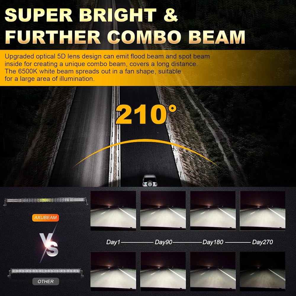 AUXBEAM 52 inch LED light bar 300W 2 rows curved flood spot combo beam 100 pieces LED worklight off -road driving light fog light 5D lens wiring harness car SUV UTV ATV pickup track