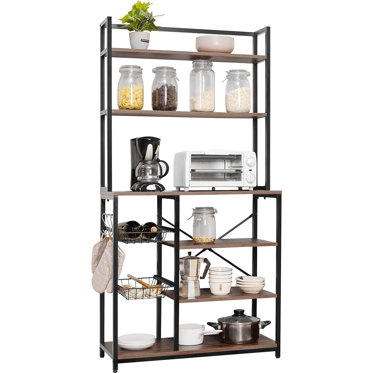 Ucomir Kitchen Rack Kitchen Shelf Storage Rack Range Wagon Range Board Kitchen Storage Rice Cooker Rack Pull Out Basket Width 80 S Hook Space Saving Compact Wood Grain DX-0006