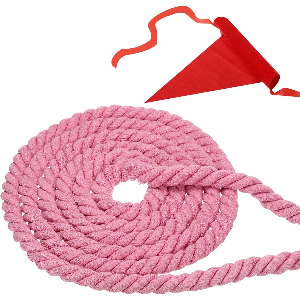 PATIKIL 34 Feet Tug of War Rope for Adults and Teens, 3 Braided Natural Cotton Rope with Flag for Yard Games and Team Building Activities, Pink