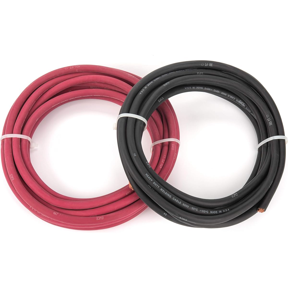 2 Gauge Premium Extra Flexible Welding Cable 600 Volt Combo Pack - Black+Red - 10 Feet of Each Color - Made in the USA