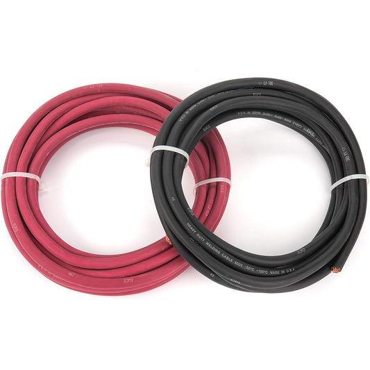 2 Gauge Premium Extra Flexible Welding Cable 600 Volt Combo Pack - Black+Red - 10 Feet of Each Color - Made in the USA