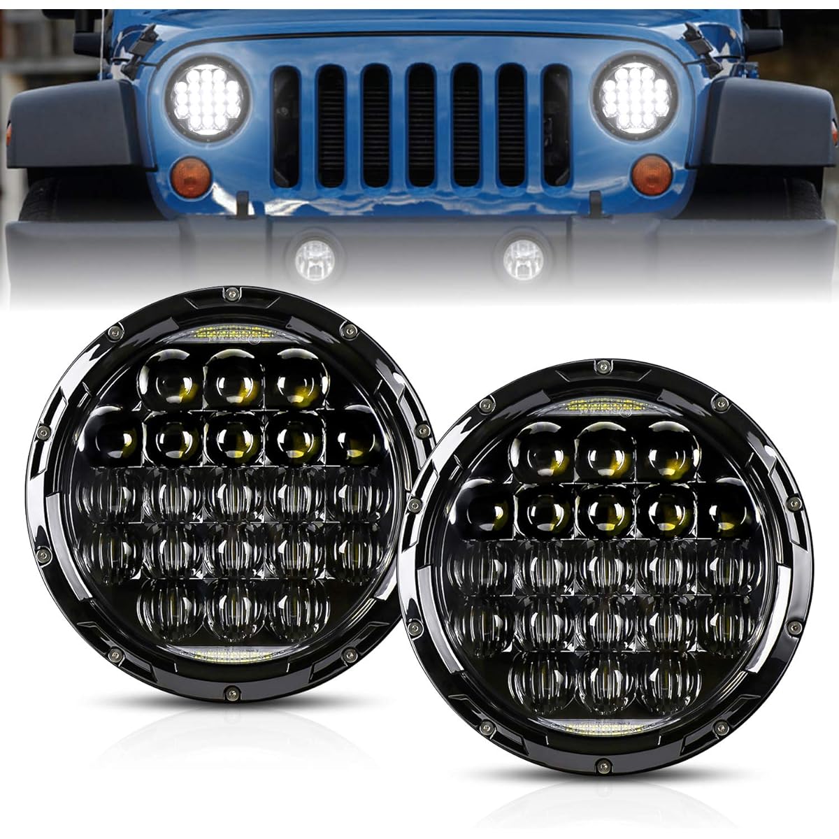 LED headlights for AAIWA Wrangler 7 inch Round LED headlights 105W 5D Lens DRL with DRL JK TJ LJ CJ motorcycle compatible