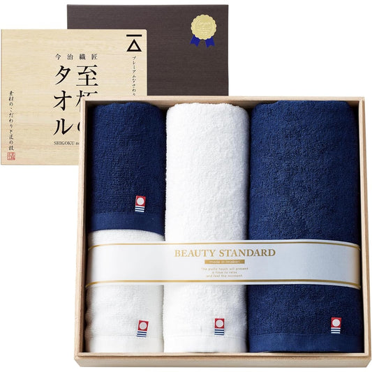 [Dolce duo] Imabari towel gift (packaged, set of 4 in wooden box), housewarming gift, wedding gift, made in Japan, 100% cotton, bath towel, face towel, wash towel, return gift, celebration of recovery DAM-328